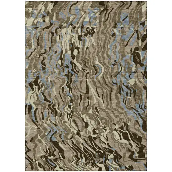 Taupe Brown And Beige Abstract Washable Indoor Outdoor Area Rug Photo 2