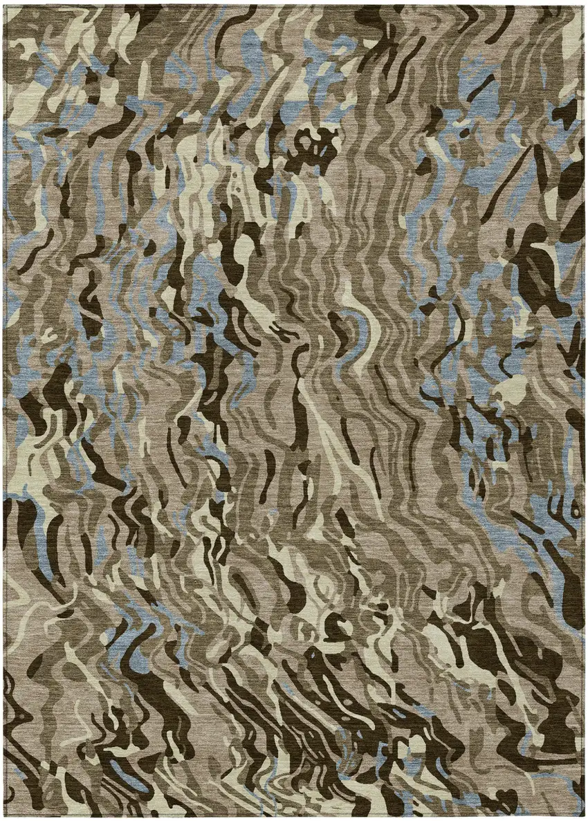 Taupe Brown And Beige Abstract Washable Indoor Outdoor Area Rug Photo 2