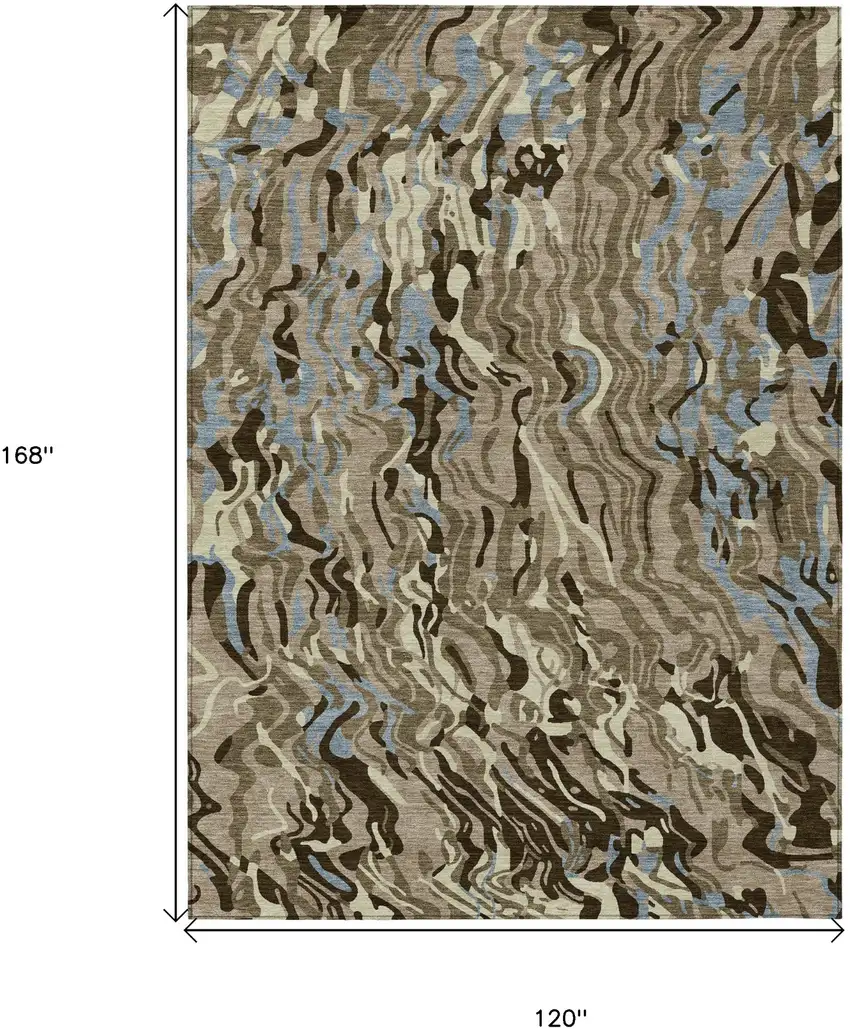 Taupe Brown And Beige Abstract Washable Indoor Outdoor Area Rug Photo 3