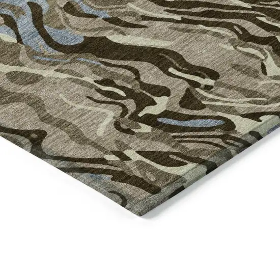 Taupe Brown And Beige Abstract Washable Indoor Outdoor Area Rug Photo 4
