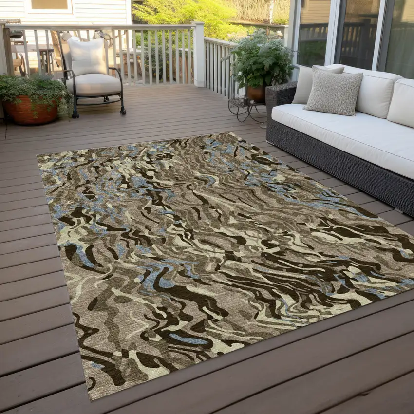 Taupe Brown And Beige Abstract Washable Indoor Outdoor Area Rug Photo 8