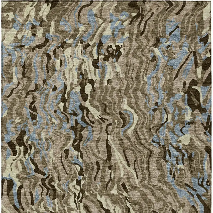 Taupe Brown And Beige Abstract Washable Indoor Outdoor Area Rug Photo 7