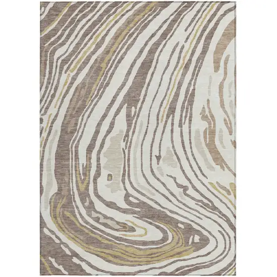 Taupe Brown And Beige Abstract Washable Indoor Outdoor Area Rug Photo 6