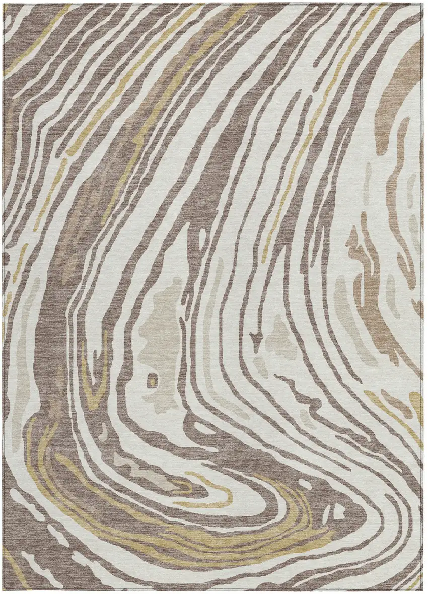 Taupe Brown And Beige Abstract Washable Indoor Outdoor Area Rug Photo 6
