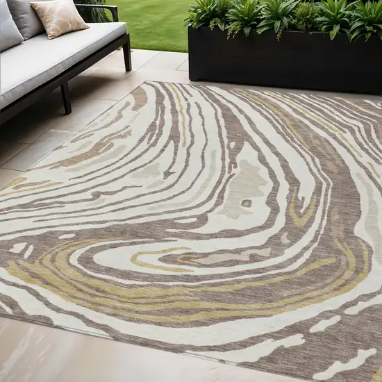 Taupe Brown And Beige Abstract Washable Indoor Outdoor Area Rug Photo 1