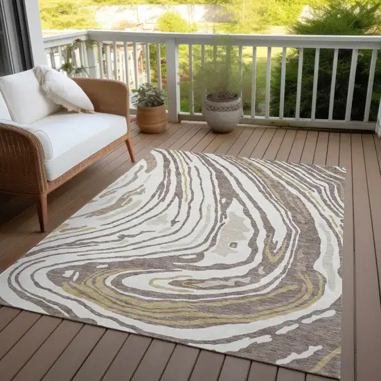 Taupe Brown And Beige Abstract Washable Indoor Outdoor Area Rug Photo 8