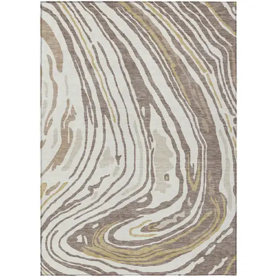 Taupe Brown And Beige Abstract Washable Indoor Outdoor Area Rug Photo 2