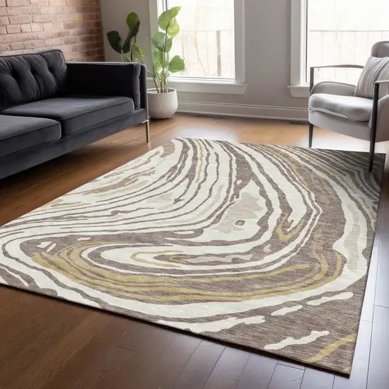 Taupe Brown And Beige Abstract Washable Indoor Outdoor Area Rug Photo 9