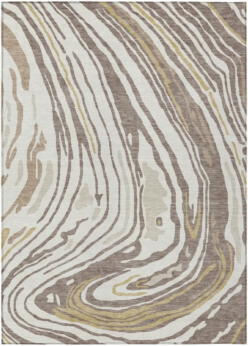 Taupe Brown And Beige Abstract Washable Indoor Outdoor Area Rug Photo 2