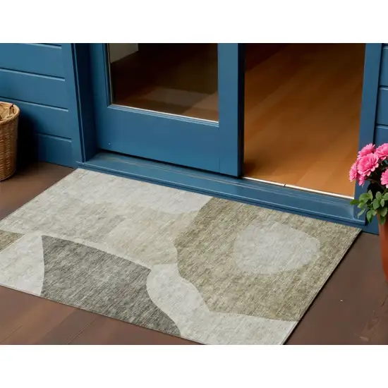 Taupe Brown And Beige Abstract Washable Indoor Outdoor Area Rug Photo 1