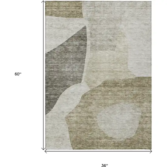 Taupe Brown And Beige Abstract Washable Indoor Outdoor Area Rug Photo 3