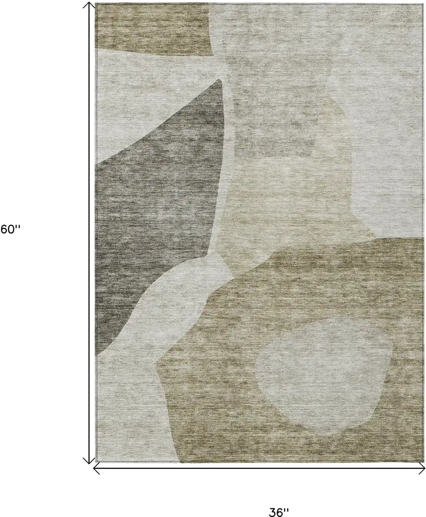 Taupe Brown And Beige Abstract Washable Indoor Outdoor Area Rug Photo 3