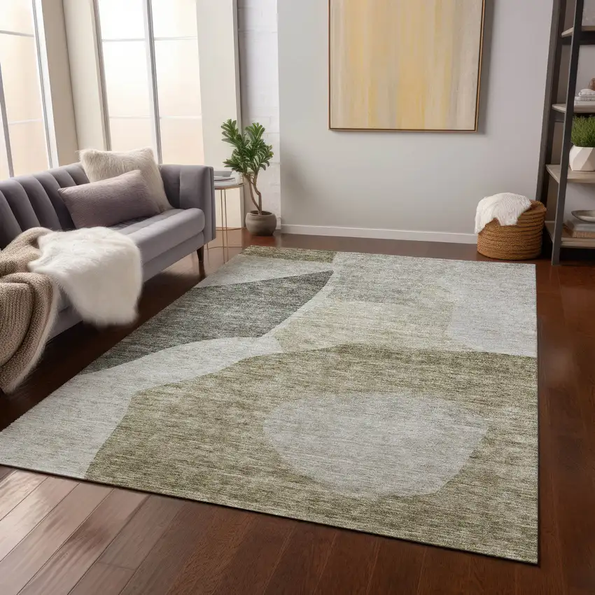 Taupe Brown And Beige Abstract Washable Indoor Outdoor Area Rug Photo 8