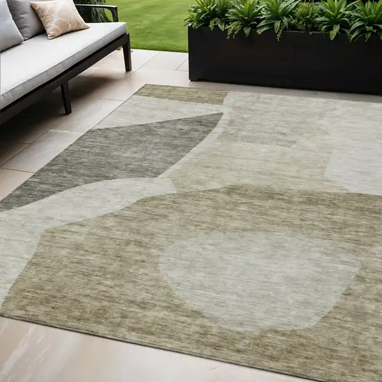 Taupe Brown And Beige Abstract Washable Indoor Outdoor Area Rug Photo 1