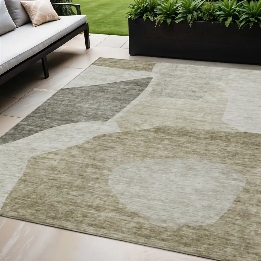 Taupe Brown And Beige Abstract Washable Indoor Outdoor Area Rug Photo 1