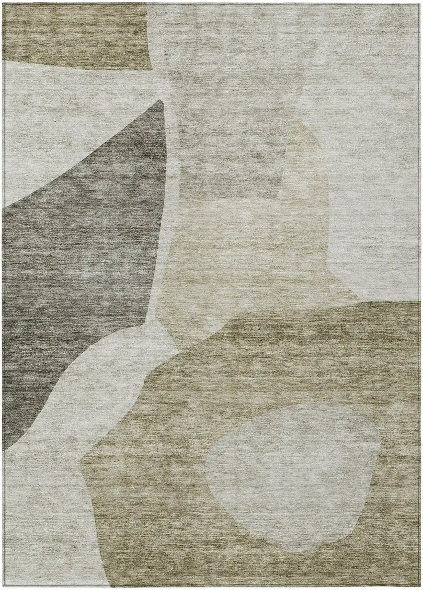 Taupe Brown And Beige Abstract Washable Indoor Outdoor Area Rug Photo 2