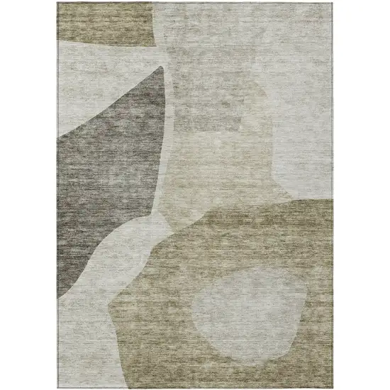 Taupe Brown And Beige Abstract Washable Indoor Outdoor Area Rug Photo 2