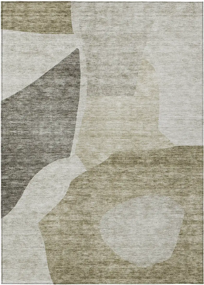 Taupe Brown And Beige Abstract Washable Indoor Outdoor Area Rug Photo 2
