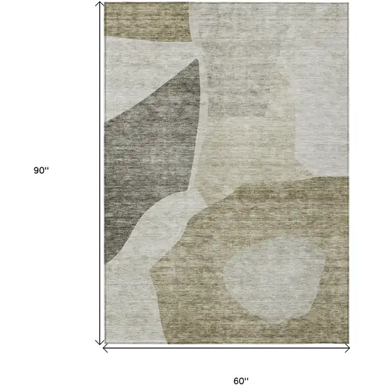 Taupe Brown And Beige Abstract Washable Indoor Outdoor Area Rug Photo 3