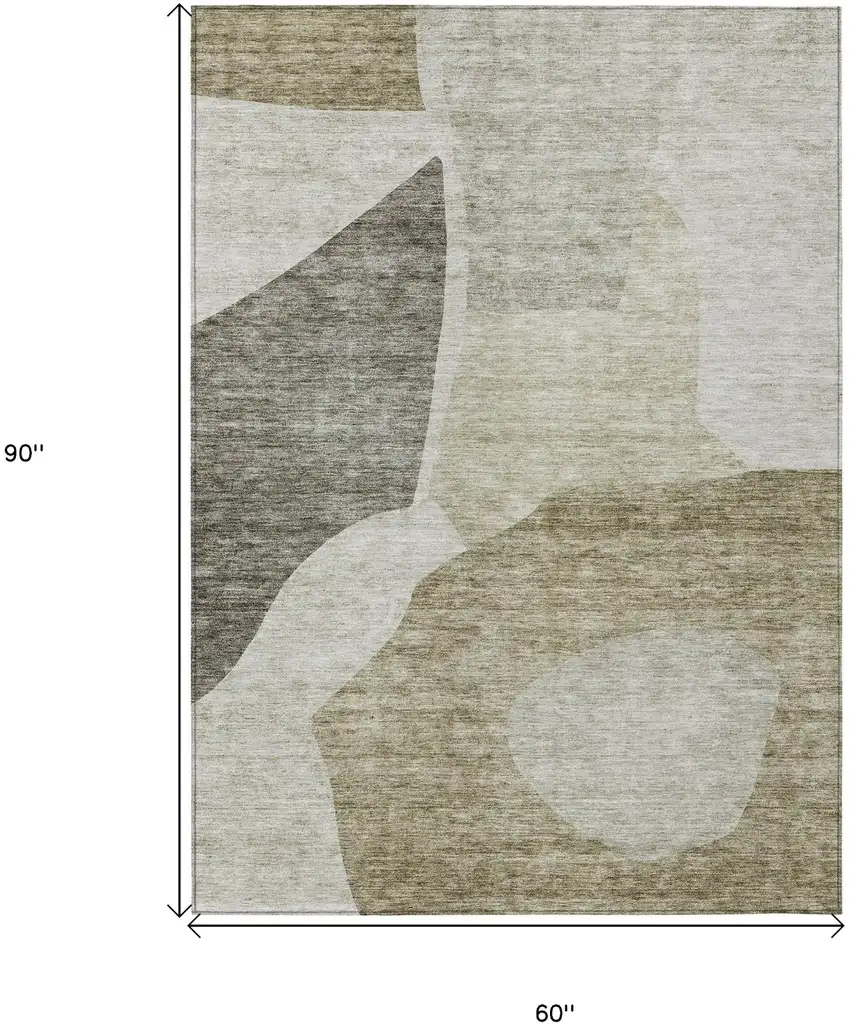 Taupe Brown And Beige Abstract Washable Indoor Outdoor Area Rug Photo 3