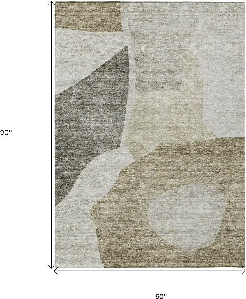 Taupe Brown And Beige Abstract Washable Indoor Outdoor Area Rug Photo 3