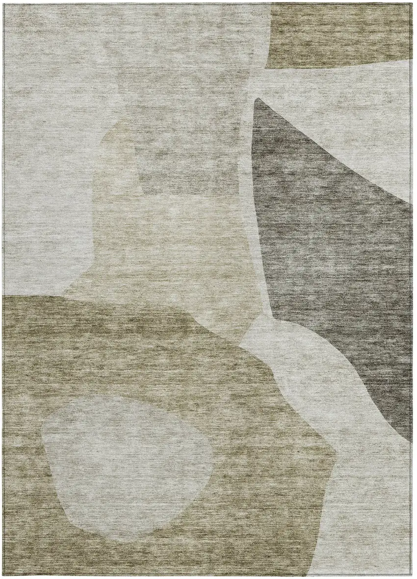 Taupe Brown And Beige Abstract Washable Indoor Outdoor Area Rug Photo 5