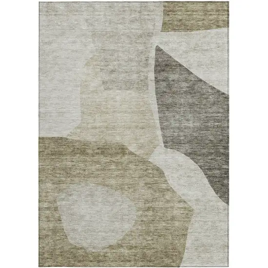 Taupe Brown And Beige Abstract Washable Indoor Outdoor Area Rug Photo 5