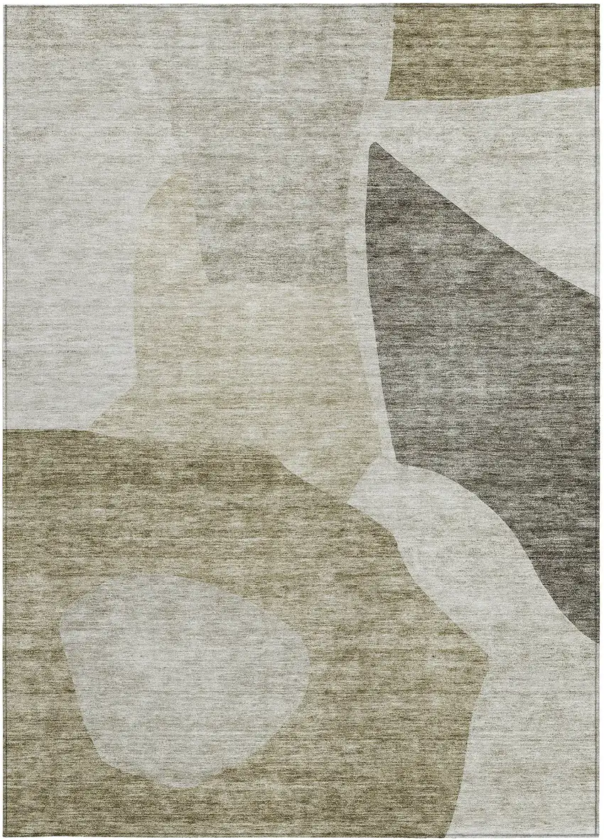 Taupe Brown And Beige Abstract Washable Indoor Outdoor Area Rug Photo 5