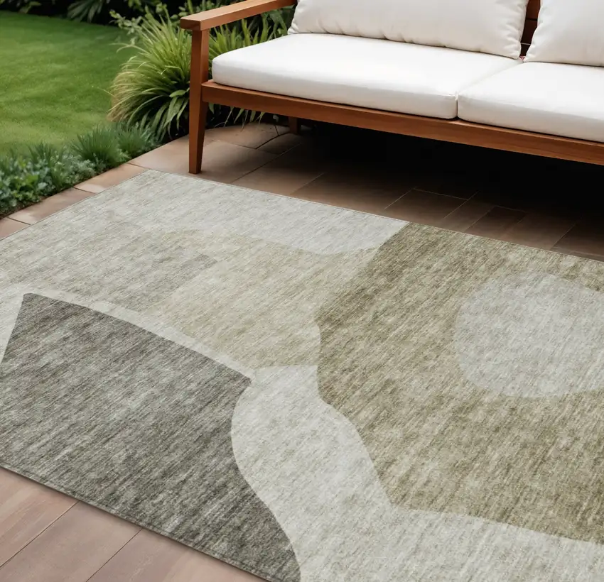 Taupe Brown And Beige Abstract Washable Indoor Outdoor Area Rug Photo 1