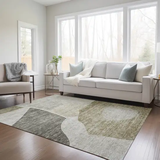 Taupe Brown And Beige Abstract Washable Indoor Outdoor Area Rug Photo 8