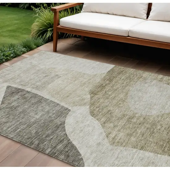 Taupe Brown And Beige Abstract Washable Indoor Outdoor Area Rug Photo 1
