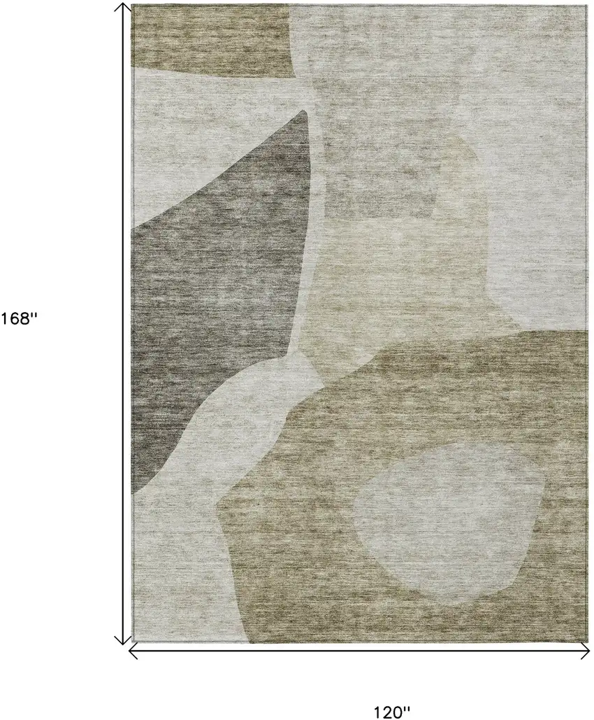 Taupe Brown And Beige Abstract Washable Indoor Outdoor Area Rug Photo 3