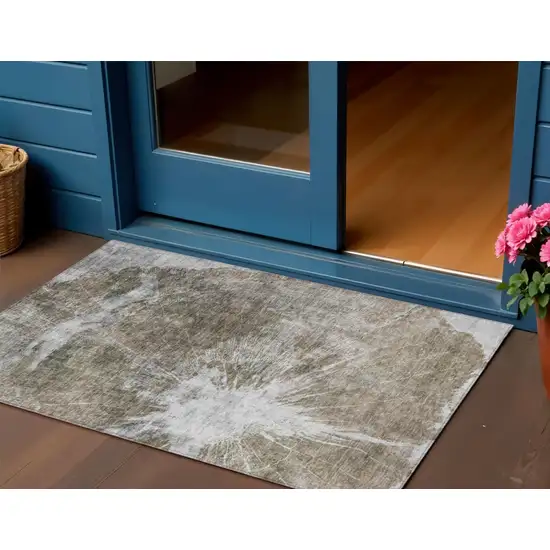 Taupe Brown And Beige Abstract Washable Indoor Outdoor Area Rug Photo 1