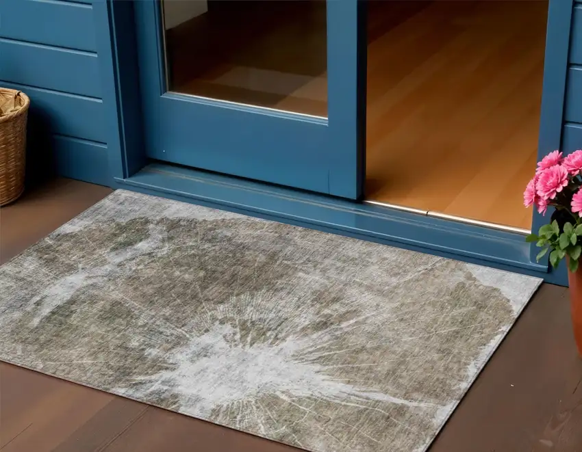 Taupe Brown And Beige Abstract Washable Indoor Outdoor Area Rug Photo 1
