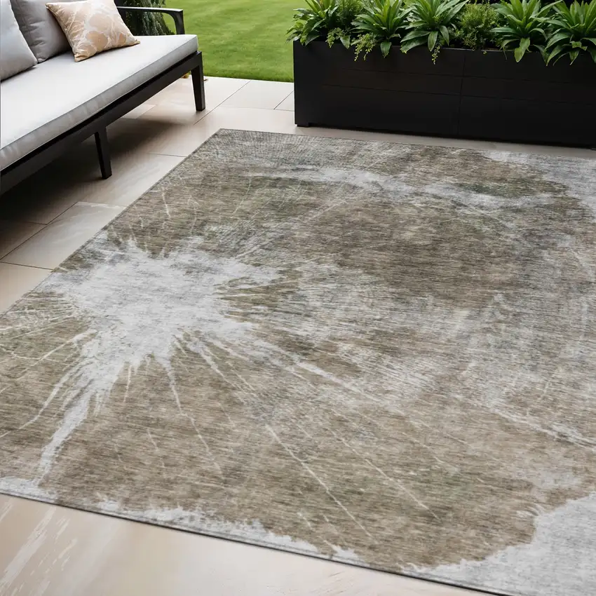 Taupe Brown And Beige Abstract Washable Indoor Outdoor Area Rug Photo 1