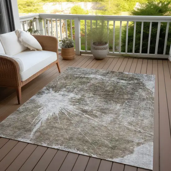Taupe Brown And Beige Abstract Washable Indoor Outdoor Area Rug Photo 6