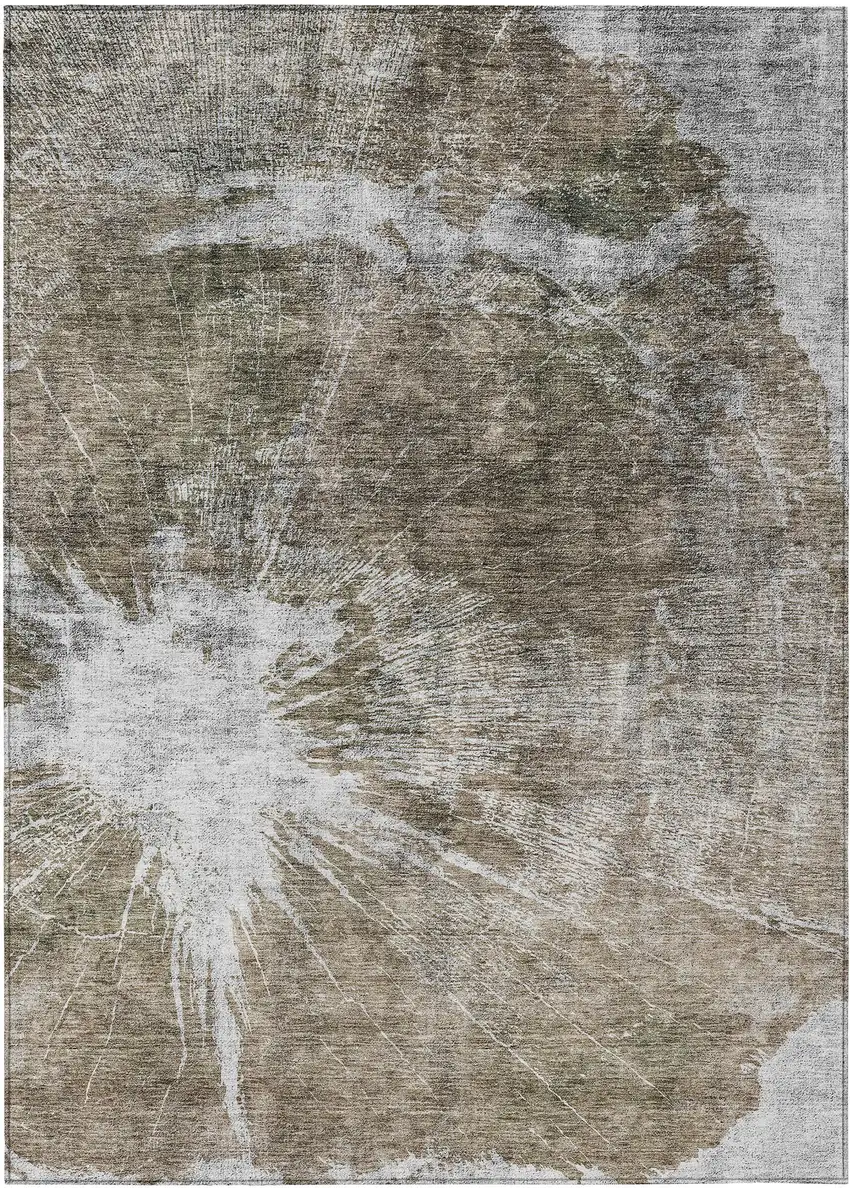 Taupe Brown And Beige Abstract Washable Indoor Outdoor Area Rug Photo 1