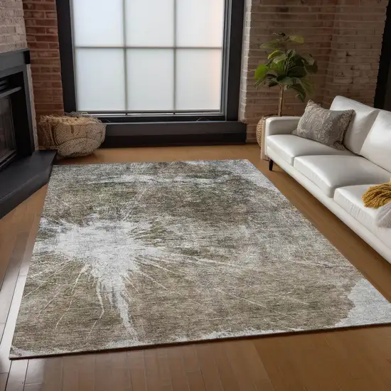 Taupe Brown And Beige Abstract Washable Indoor Outdoor Area Rug Photo 8