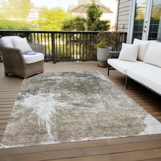 Taupe Brown And Beige Abstract Washable Indoor Outdoor Area Rug Photo 9