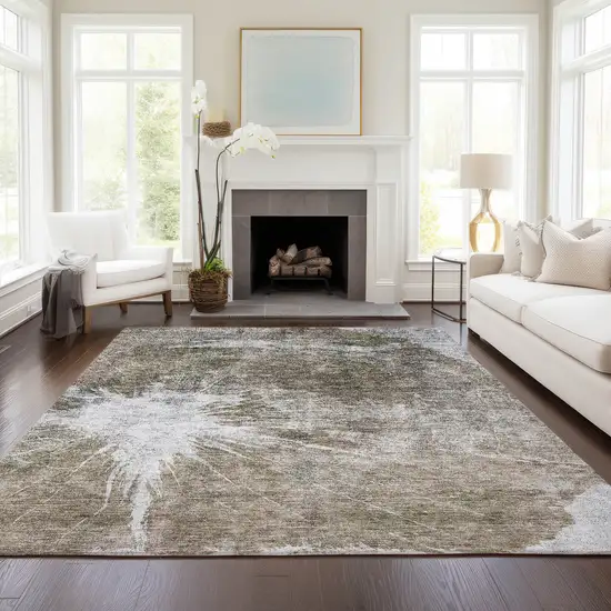 Taupe Brown And Beige Abstract Washable Indoor Outdoor Area Rug Photo 7