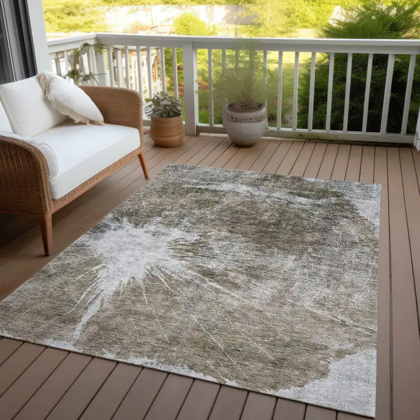 Taupe Brown And Beige Abstract Washable Indoor Outdoor Area Rug Photo 6