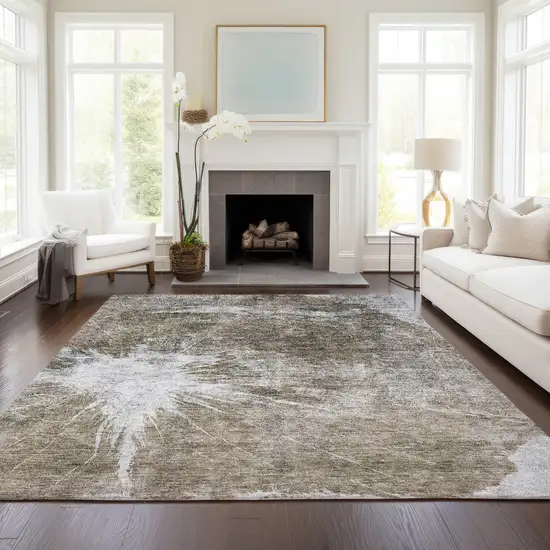 Taupe Brown And Beige Abstract Washable Indoor Outdoor Area Rug Photo 7