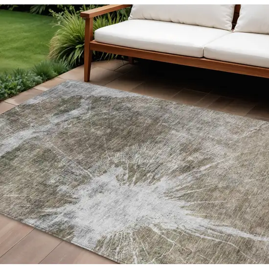 Taupe Brown And Beige Abstract Washable Indoor Outdoor Area Rug Photo 1