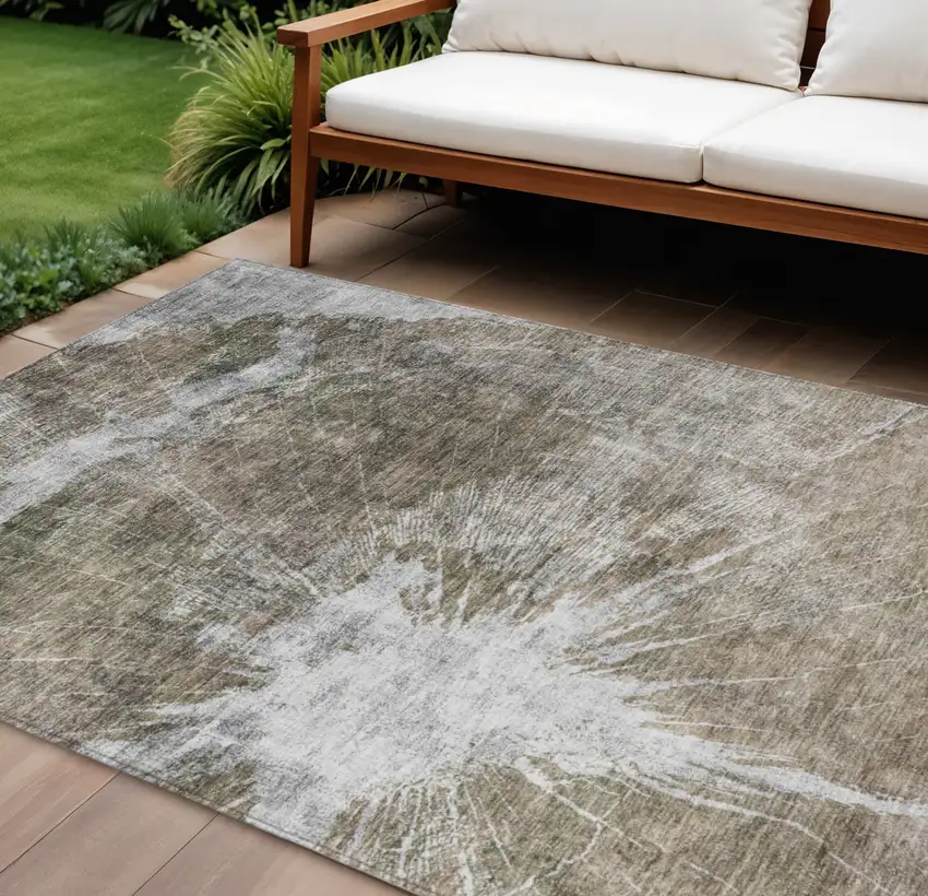 Taupe Brown And Beige Abstract Washable Indoor Outdoor Area Rug Photo 1