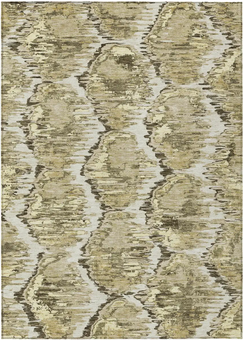 Taupe Brown And Beige Abstract Washable Indoor Outdoor Area Rug Photo 2