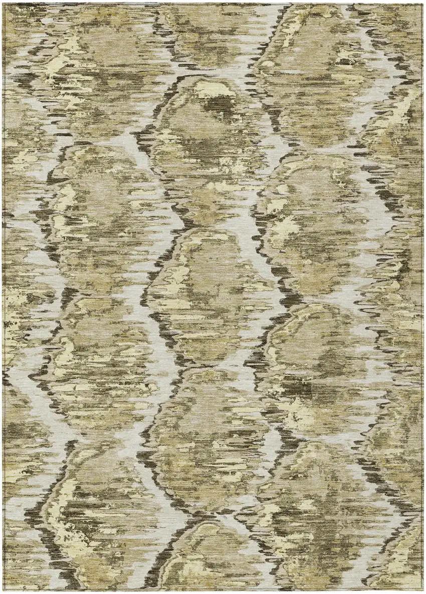 Taupe Brown And Beige Abstract Washable Indoor Outdoor Area Rug Photo 2