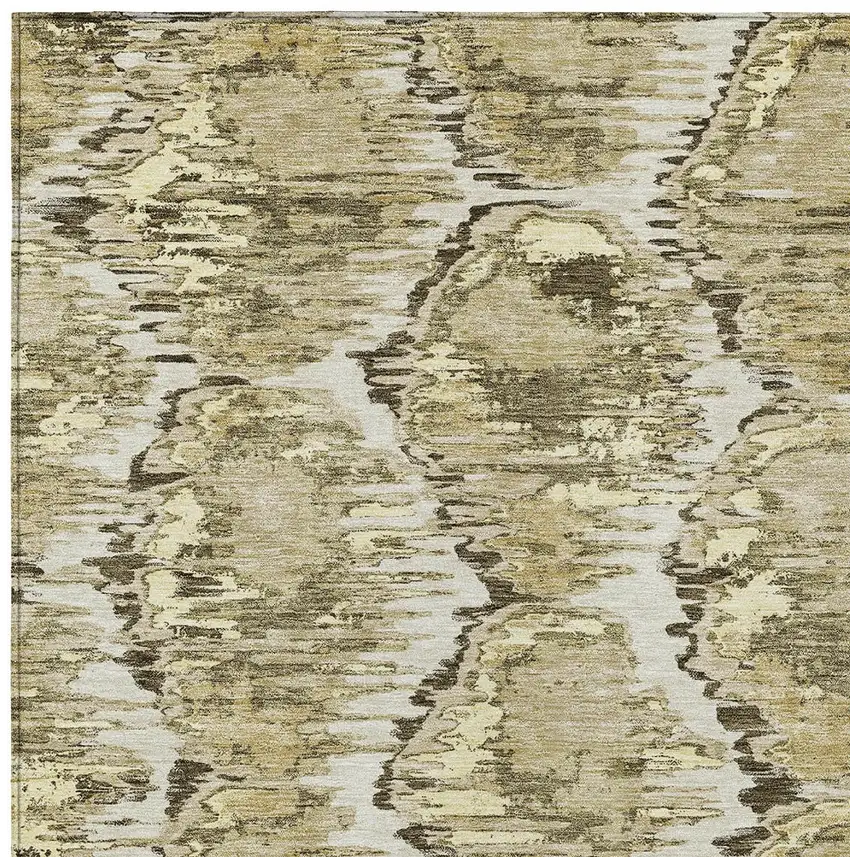 Taupe Brown And Beige Abstract Washable Indoor Outdoor Area Rug Photo 5