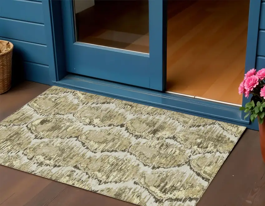 Taupe Brown And Beige Abstract Washable Indoor Outdoor Area Rug Photo 1