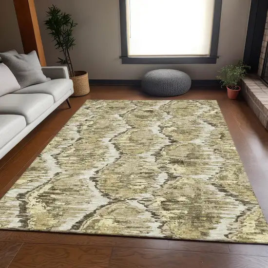 Taupe Brown And Beige Abstract Washable Indoor Outdoor Area Rug Photo 8