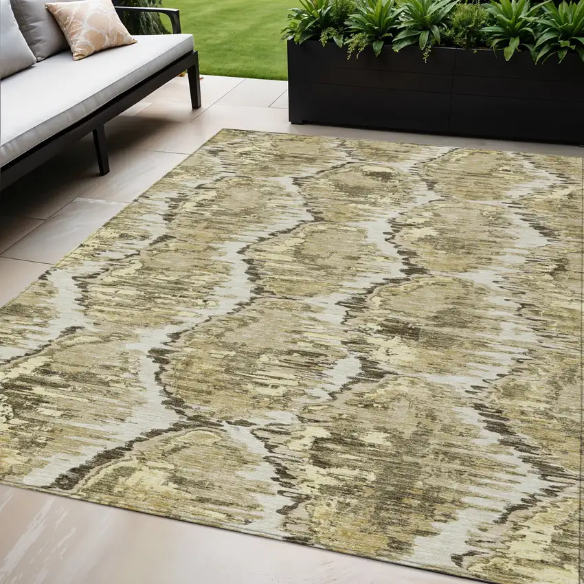 Taupe Brown And Beige Abstract Washable Indoor Outdoor Area Rug Photo 1